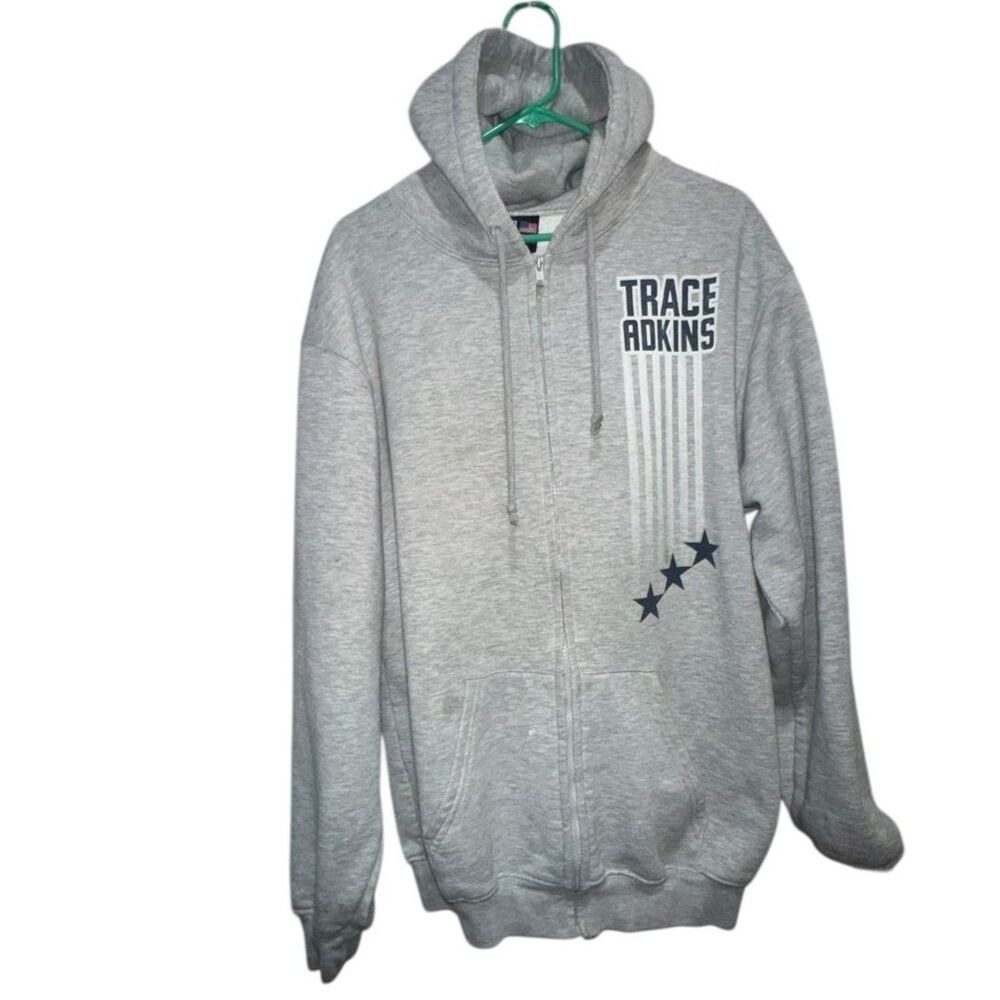 Vintage Trace Adkins Full Zip Hoodie Bayside Sz Large Gray Country Music Outdoor